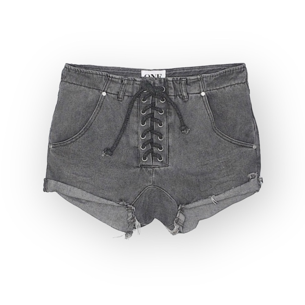 new One Teaspoon ♐︎ Superfreaks Lace Up Distressed Denim Shorts ♐︎ Phantom 24 - Picture 4 of 16